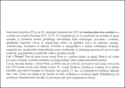 MEDNARODNO LETO SVETLOBE - SV. LUCIJA